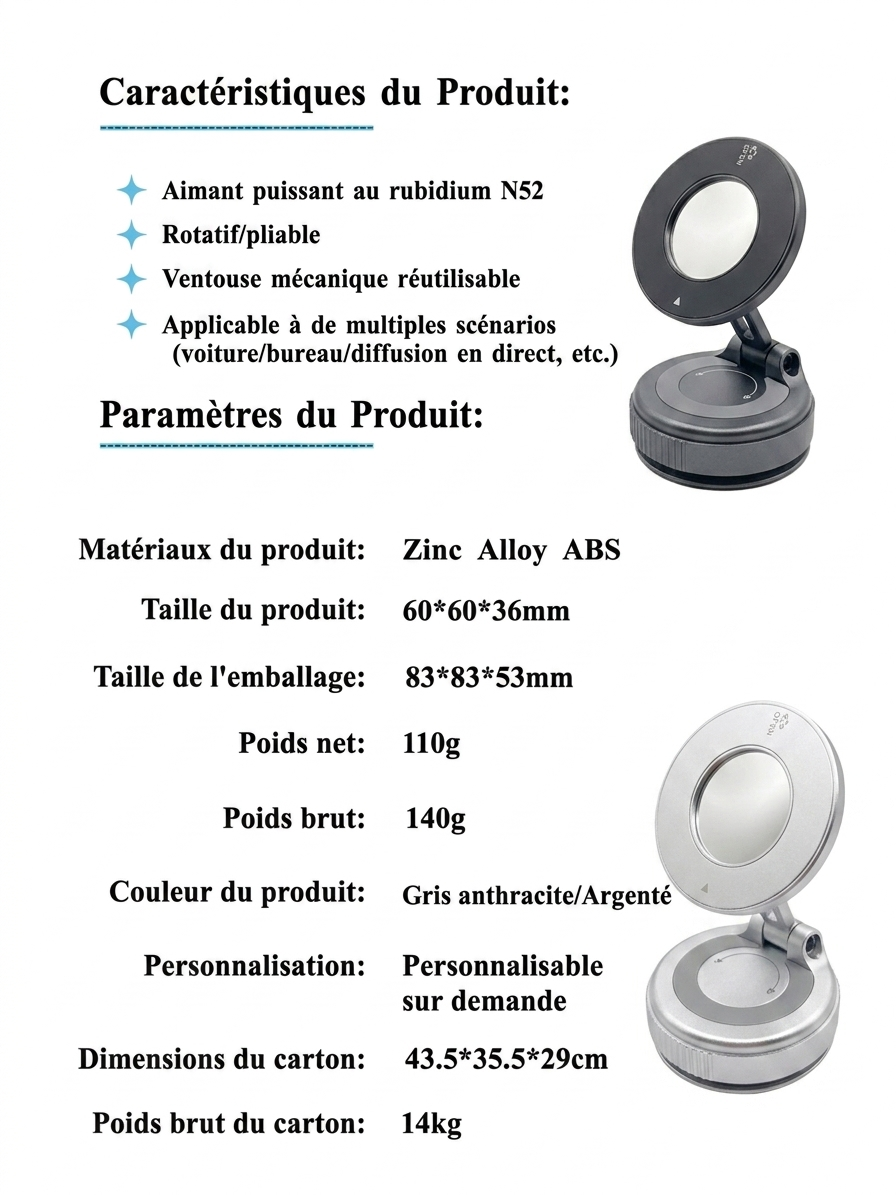 Support smartphone a ventouse magnétique robuste et fiable