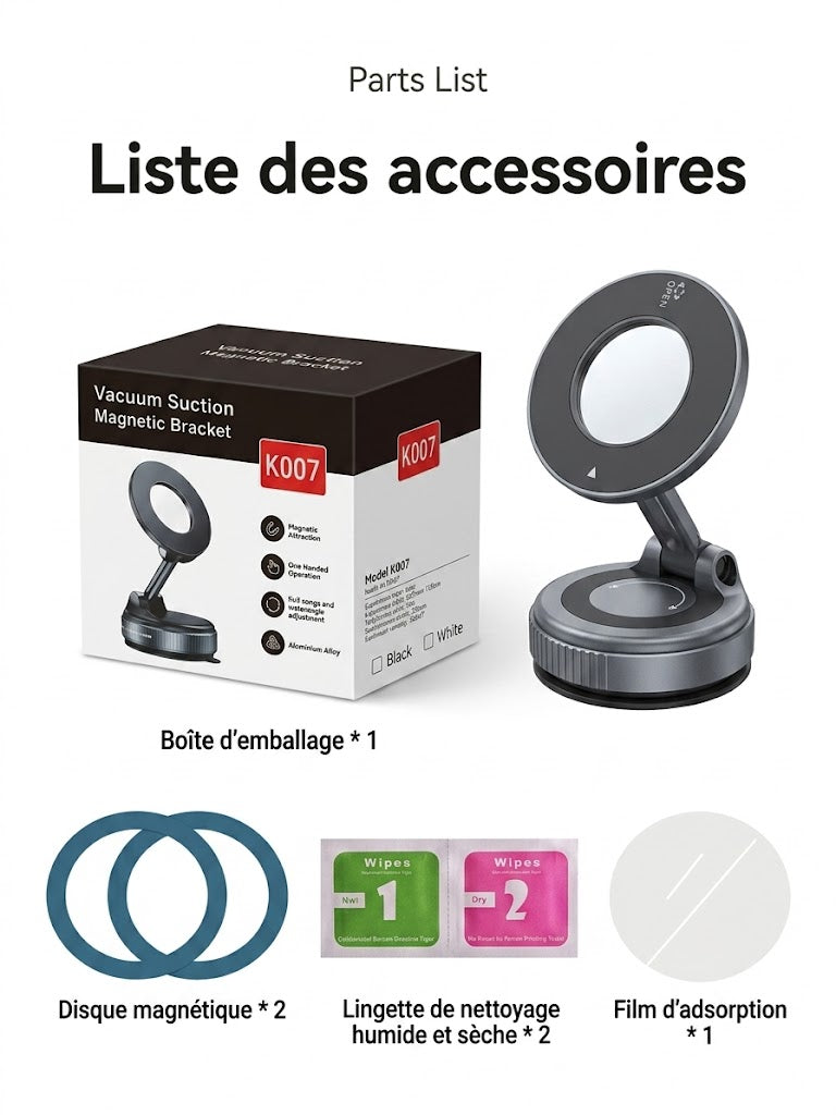 Support smartphone a ventouse magnétique robuste et fiable